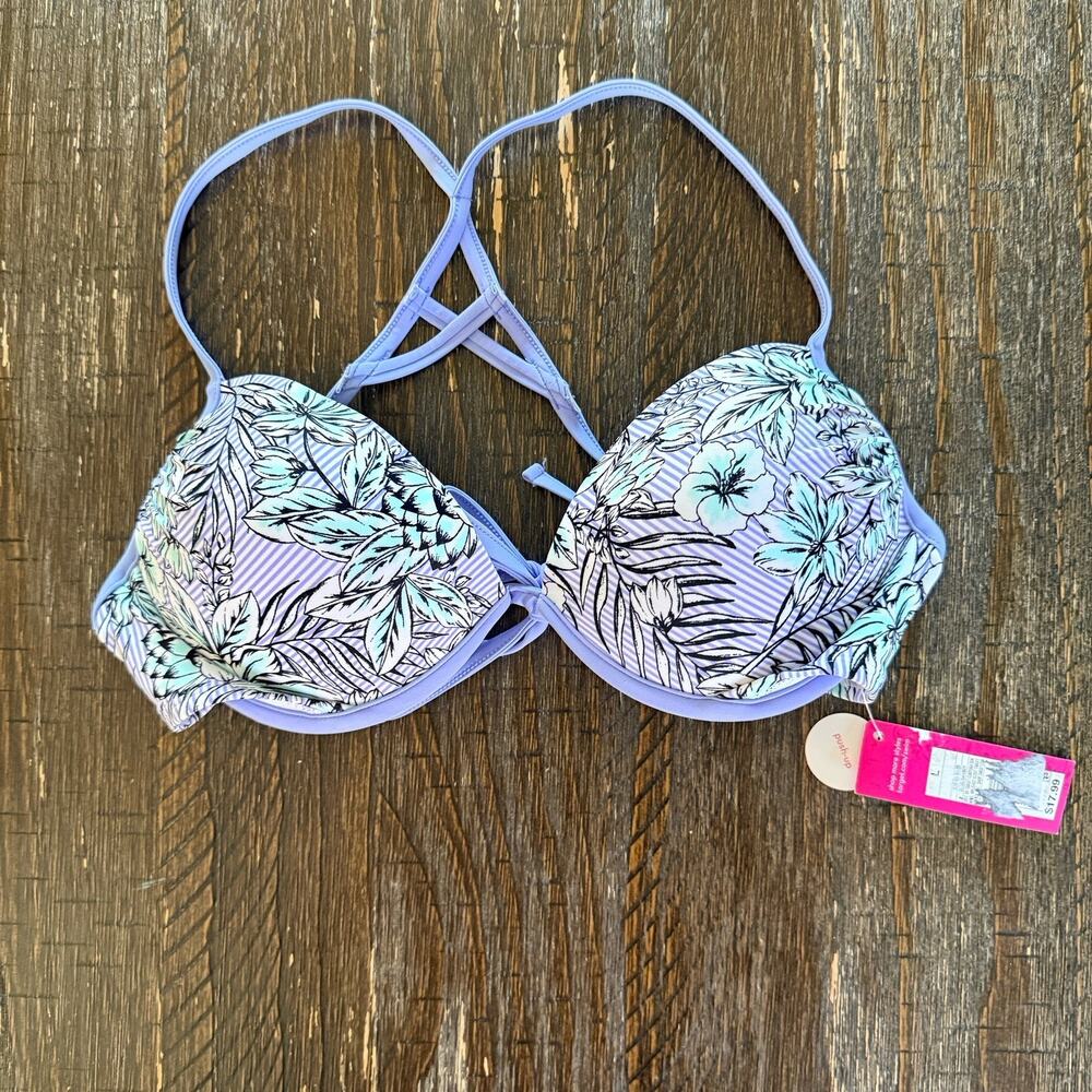 Xhilaration Bikini Top Floral Stripes SZ L Swim Beach Push Up